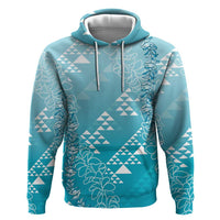Hawaii Turquoise Kapa Hoodie Vintage 'Ohe Kāpala Motifs Mix Plumeria Leis