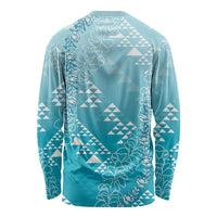 Hawaii Turquoise Kapa Long Sleeve Shirt Vintage 'Ohe Kāpala Motifs Mix Plumeria Leis