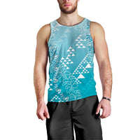Hawaii Turquoise Kapa Men Tank Top Vintage 'Ohe Kāpala Motifs Mix Plumeria Leis