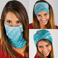 Hawaii Turquoise Kapa Neck Gaiter Vintage 'Ohe Kāpala Motifs Mix Plumeria Leis