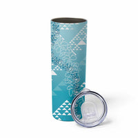 Hawaii Turquoise Kapa Skinny Tumbler Vintage 'Ohe Kāpala Motifs Mix Plumeria Leis