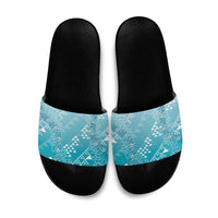Hawaii Turquoise Kapa Slide Sandals Vintage 'Ohe Kāpala Motifs Mix Plumeria Leis