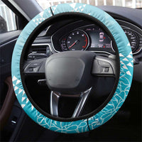 Hawaii Turquoise Kapa Steering Wheel Cover Vintage 'Ohe Kāpala Motifs Mix Plumeria Leis