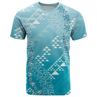 Hawaii Turquoise Kapa T Shirt Vintage 'Ohe Kāpala Motifs Mix Plumeria Leis