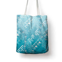 Hawaii Turquoise Kapa Tote Bag Vintage 'Ohe Kāpala Motifs Mix Plumeria Leis