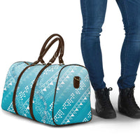 Hawaii Turquoise Kapa Travel Bag Vintage 'Ohe Kāpala Motifs Mix Plumeria Leis