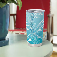 Hawaii Turquoise Kapa Tumbler Cup Vintage 'Ohe Kāpala Motifs Mix Plumeria Leis
