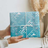 Hawaii Kapa Vintage Motifs Mix Plumeria Leis Wrapping Paper Turquoise