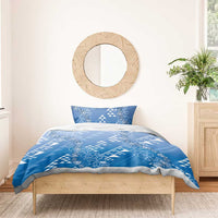 Hawaii Royal Blue Kapa Bedding Set Vintage 'Ohe Kāpala Motifs Mix Plumeria Leis
