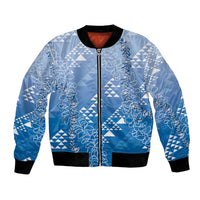 Hawaii Royal Blue Kapa Bomber Jacket Vintage 'Ohe Kāpala Motifs Mix Plumeria Leis