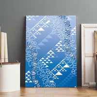 Hawaii Royal Blue Kapa Canvas Wall Art Vintage 'Ohe Kāpala Motifs Mix Plumeria Leis