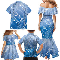 Hawaii Royal Blue Kapa Family Matching Mermaid Dress and Hawaiian Shirt Vintage 'Ohe Kāpala Motifs Mix Plumeria Leis LT7 - Polynesian Pride