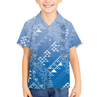 Hawaii Royal Blue Kapa Hawaiian Shirt Vintage 'Ohe Kāpala Motifs Mix Plumeria Leis