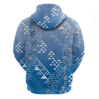 Hawaii Royal Blue Kapa Hoodie Vintage 'Ohe Kāpala Motifs Mix Plumeria Leis