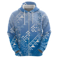Hawaii Royal Blue Kapa Hoodie Vintage 'Ohe Kāpala Motifs Mix Plumeria Leis