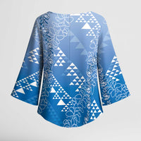 Hawaii Royal Blue Kapa Kimono Sleeve Blouse Vintage 'Ohe Kāpala Motifs Mix Plumeria Leis