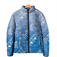 Hawaii Royal Blue Kapa Padded Jacket Vintage 'Ohe Kāpala Motifs Mix Plumeria Leis LT7 - Polynesian Pride