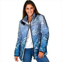 Hawaii Royal Blue Kapa Padded Jacket Vintage 'Ohe Kāpala Motifs Mix Plumeria Leis LT7 Women Royal Blue - Polynesian Pride