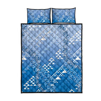 Hawaii Royal Blue Kapa Quilt Bed Set Vintage 'Ohe Kāpala Motifs Mix Plumeria Leis