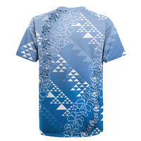 Hawaii Royal Blue Kapa Rugby Jersey Vintage 'Ohe Kāpala Motifs Mix Plumeria Leis