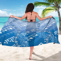 Hawaii Royal Blue Kapa Sarong Vintage 'Ohe Kāpala Motifs Mix Plumeria Leis