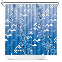 Hawaii Royal Blue Kapa Shower Curtain Vintage 'Ohe Kāpala Motifs Mix Plumeria Leis