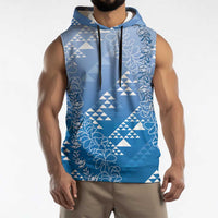 Hawaii Royal Blue Kapa Sleeveless Hoodie Vintage 'Ohe Kāpala Motifs Mix Plumeria Leis