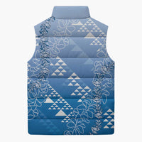 Hawaii Royal Blue Kapa Sleeveless Puffer Jacket Vintage 'Ohe Kāpala Motifs Mix Plumeria Leis LT7 - Polynesian Pride