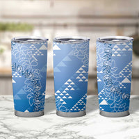 Hawaii Royal Blue Kapa Tumbler Cup Vintage 'Ohe Kāpala Motifs Mix Plumeria Leis