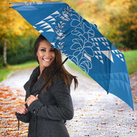Hawaii Royal Blue Kapa Umbrella Vintage 'Ohe Kāpala Motifs Mix Plumeria Leis