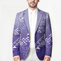 Hawaii Lavender Kapa Blazer Vintage 'Ohe Kāpala Motifs Mix Plumeria Leis