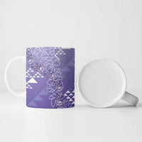 Hawaii Lavender Kapa Ceramic Mug Vintage 'Ohe Kāpala Motifs Mix Plumeria Leis