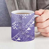 Hawaii Lavender Kapa Ceramic Mug Vintage 'Ohe Kāpala Motifs Mix Plumeria Leis