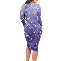 Hawaii Lavender Kapa Family Matching Long Sleeve Bodycon Dress and Hawaiian Shirt Vintage 'Ohe Kāpala Motifs Mix Plumeria Leis