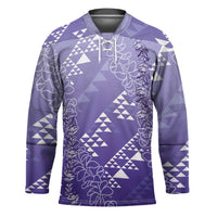 Hawaii Lavender Kapa Hockey Jersey Vintage 'Ohe Kāpala Motifs Mix Plumeria Leis