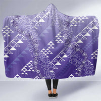 Hawaii Lavender Kapa Hooded Blanket Vintage 'Ohe Kāpala Motifs Mix Plumeria Leis