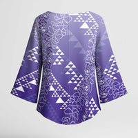 Hawaii Lavender Kapa Kimono Sleeve Blouse Vintage 'Ohe Kāpala Motifs Mix Plumeria Leis