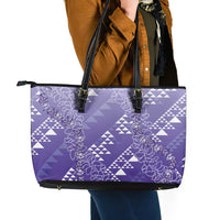 Hawaii Lavender Kapa Leather Tote Bag Vintage 'Ohe Kāpala Motifs Mix Plumeria Leis LT7 - Polynesian Pride