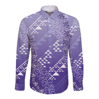 Hawaii Lavender Kapa Long Sleeve Button Shirt Vintage 'Ohe Kāpala Motifs Mix Plumeria Leis LT7 Unisex Lavender - Polynesian Pride
