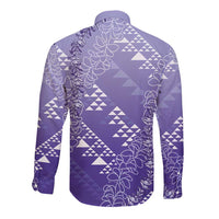 Hawaii Lavender Kapa Long Sleeve Button Shirt Vintage 'Ohe Kāpala Motifs Mix Plumeria Leis LT7 - Polynesian Pride