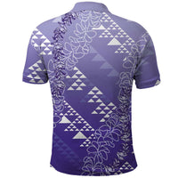 Hawaii Lavender Kapa Polo Shirt Vintage 'Ohe Kāpala Motifs Mix Plumeria Leis LT7 - Polynesian Pride
