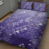 Hawaii Lavender Kapa Quilt Bed Set Vintage 'Ohe Kāpala Motifs Mix Plumeria Leis