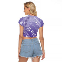 Hawaii Lavender Kapa Raglan Cropped T Shirt Vintage 'Ohe Kāpala Motifs Mix Plumeria Leis