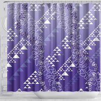 Hawaii Lavender Kapa Shower Curtain Vintage 'Ohe Kāpala Motifs Mix Plumeria Leis