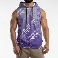 Hawaii Lavender Kapa Sleeveless Hoodie Vintage 'Ohe Kāpala Motifs Mix Plumeria Leis