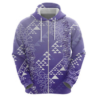 Hawaii Lavender Kapa Zip Hoodie Vintage 'Ohe Kāpala Motifs Mix Plumeria Leis