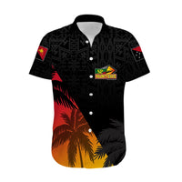 Personalised PNG Hunters Rugby Hawaiian Shirt Palm Trees Simple LT7 Black - Polynesian Pride