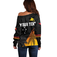Personalised PNG Hunters Rugby Off Shoulder Sweater Palm Trees Simple LT7 - Polynesian Pride
