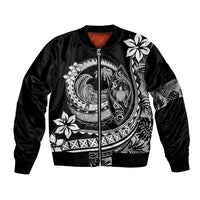 Polynesian Plumeria Bomber Jacket Ride The Waves - Black LT7 Unisex Black - Polynesian Pride