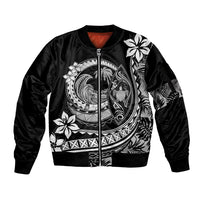 Polynesian Plumeria Sleeve Zip Bomber Jacket Ride The Waves - Black LT7 Unisex Black - Polynesian Pride